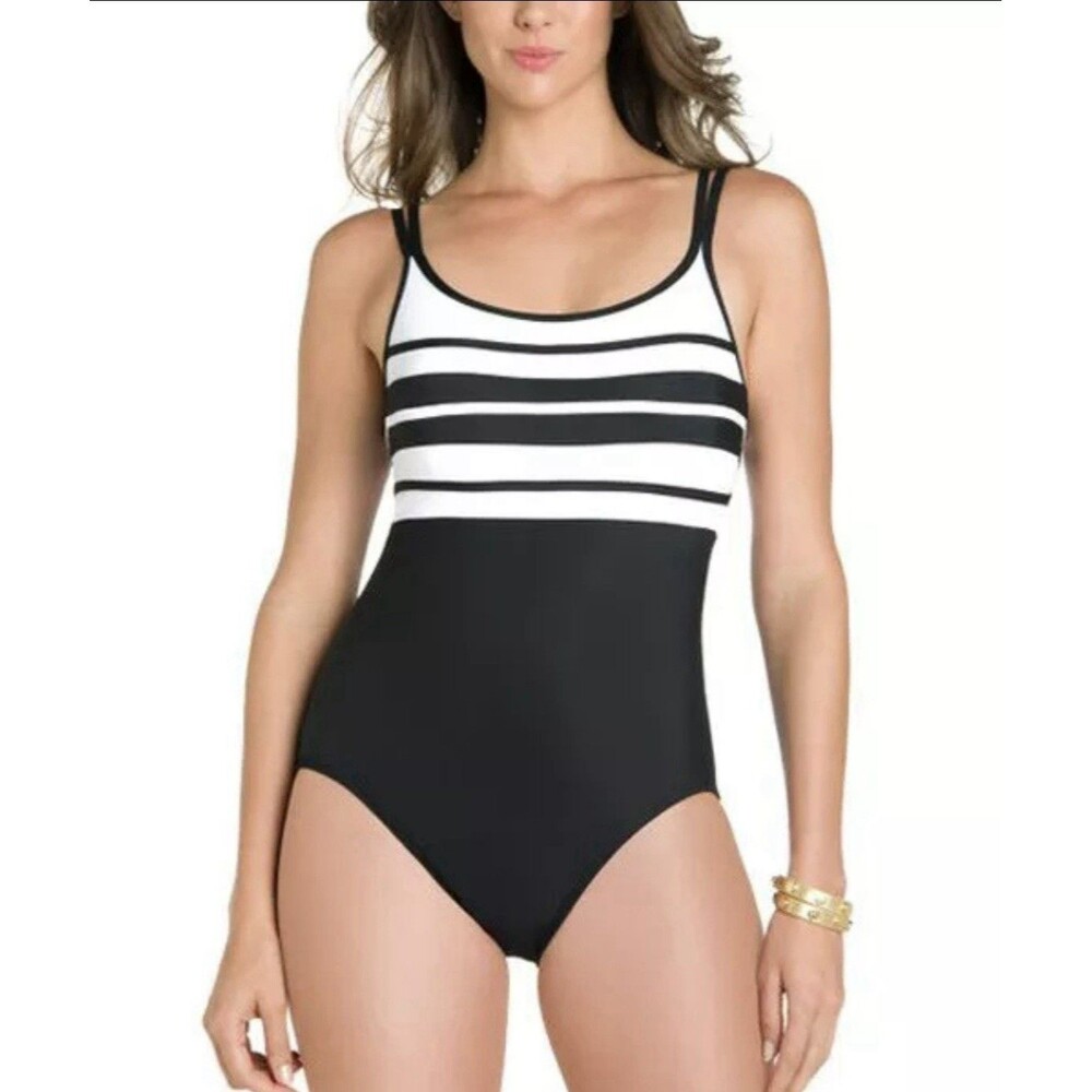 Miraclesuit Spectra One Piece Swimsuit Size 14 Black And White